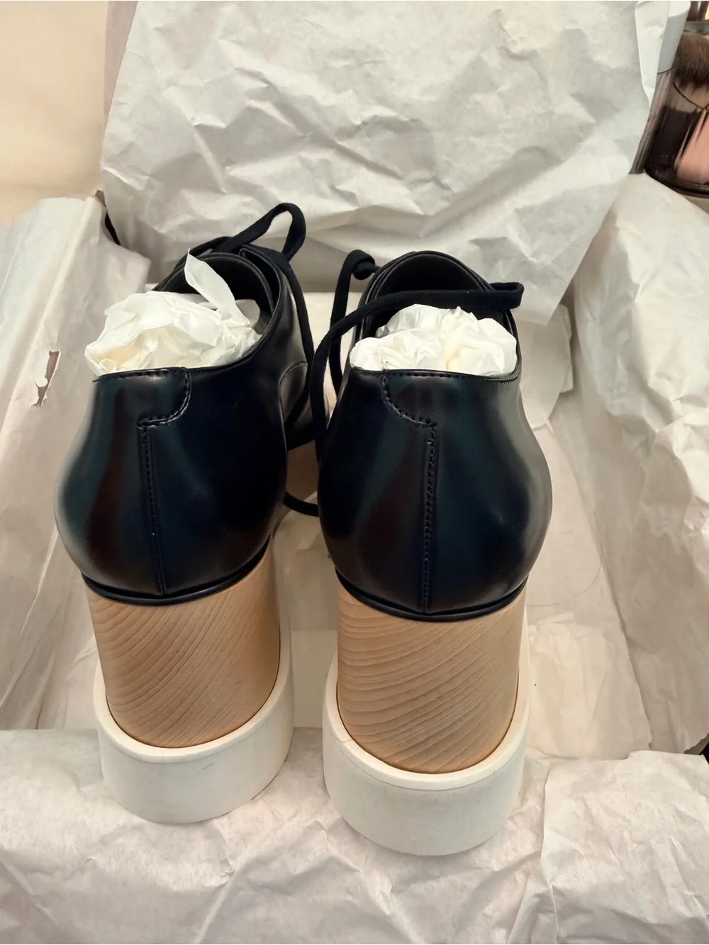 Stella McCartney Elyse Platform Lace-Up Shoes with Wood-Effect Sole
